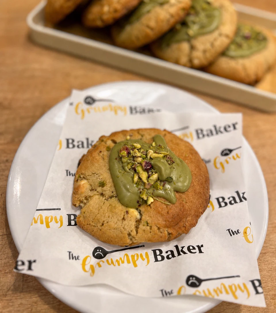 A topped baked cookie